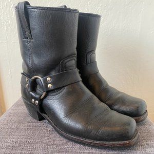 Frye 8R Harness Shearling Square Toe Black Boots (Size 8.5)